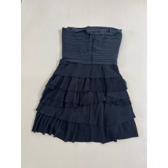 BCBG Maxazria Strapless Tiered Ruffle Mini Dress Womens Size 2 Navy Blue Hoco - Picture 2 of 16
